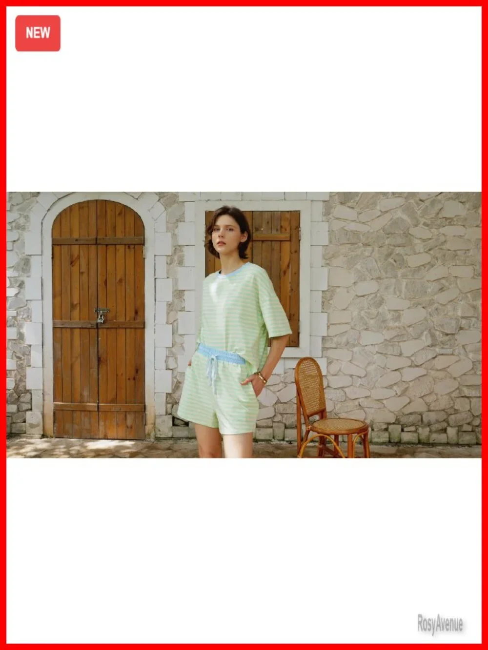 Women Lounge 2 Piece Set Striped Cotton Blend Pajama Shorts Short Sleeve